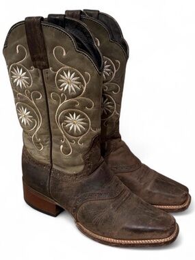Caborca Western Cowboy Boots Brown Square Toe Size 23 1/2 MX US 6 Worn